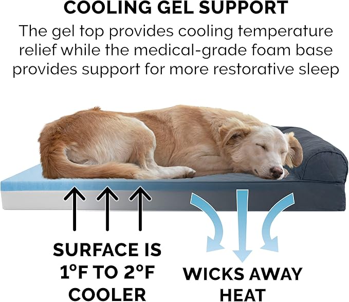 Furhaven Cooling Gel Dog Bed for Large/Medium Dogs w/ Removable Bolsters & Washable Cover, For Dogs Up to 55 lbs - Quilted Sofa - Iron Gray, Large-PurrikoPets