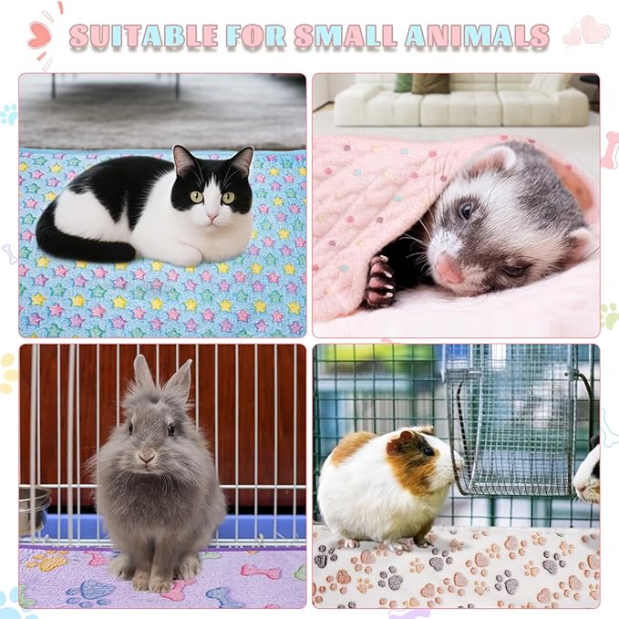 6 Pack Guinea Pig Cage Liner, Washable Guinea Pig Fleece Blankets Beding Accessories, Flannel Throw Warm Sleep Mat, Pet Pee Pads for Small Animal Hamster Rabbit Puppy Cat (Light Color, 30x20 Inch)-PurrikoPets