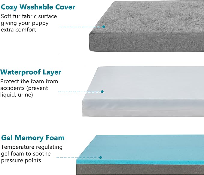 GOHOO Jumbo Dog Bed for Large Dogs, Orthopedic Memory Foam with Cooling Gel & Waterproof Lining-PurrikoPets