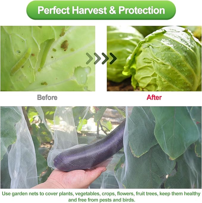Garden Netting Mesh, 10X100 FT Garden Netting with 16 Cilps & Ultra Fine Mesh Net Bird Barrier Protection for Garden Vegetables Flowers Shrubs Fruit Trees Indoors & Outdoors Plant Beds Greenhouse-PurrikoPets