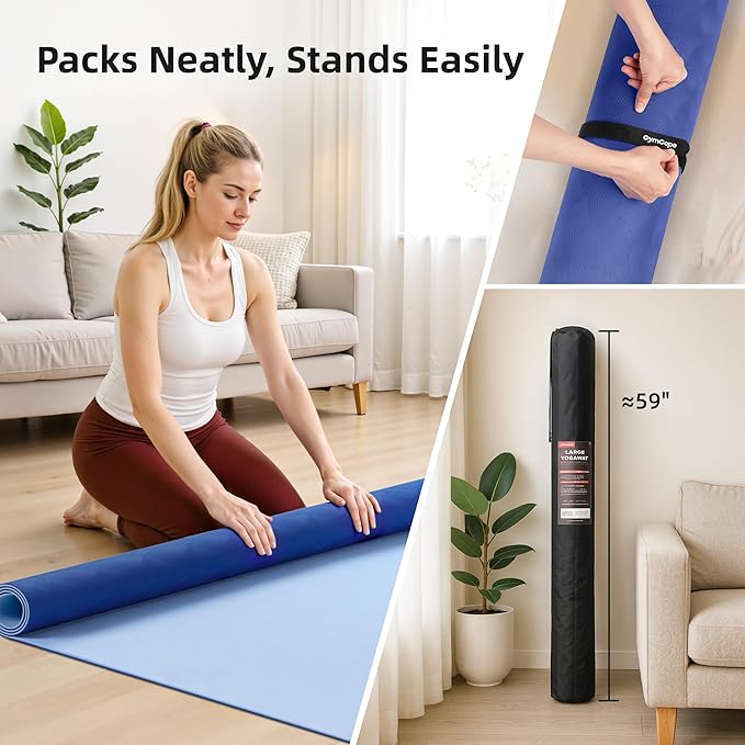 Extra Large Yoga Mat - 72"x35", 72"x48", 78"x57" - Wide TPE Exercise Mat for Home, Stretching, Couples & Family Workouts - 6-12mm Thick, Non-Slip & Waterproof - with Carry Bag and Straps-PurrikoPets