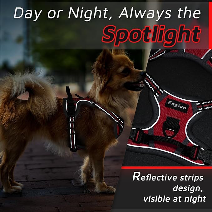Eagloo Small Dog Harness No Pull, Service Vest with Reflective Strips and Control Handle, Adjustable and Comfortable for Easy Walking, No Choke Pet Harness with 2 Metal Rings, Red, XS-PurrikoPets