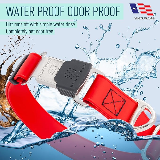 Dogline Biothane Waterproof Dog Collar with Herm Sprenger Stainless Steel Quick Release Buckle – Heavy Duty Tactical Durable Collar for Dogs – Comfortable and Safe Pet Collar, W 1" L 15-25", Red-PurrikoPets