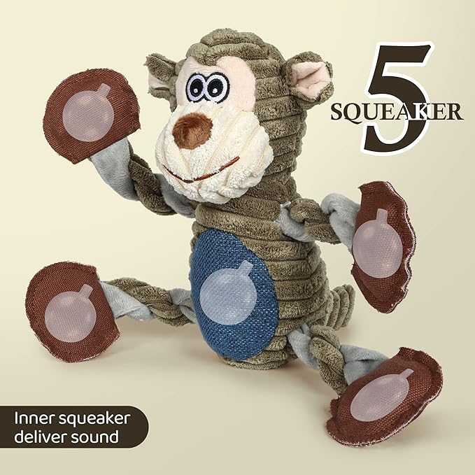 Dog Toys for Large Dog - Plush Squeaky Medium & Small Dog Toys - Stuffed Animals Puppy Toys - Funny Cute Dog Toys for Dog Birthday Presents (Monkey)-PurrikoPets