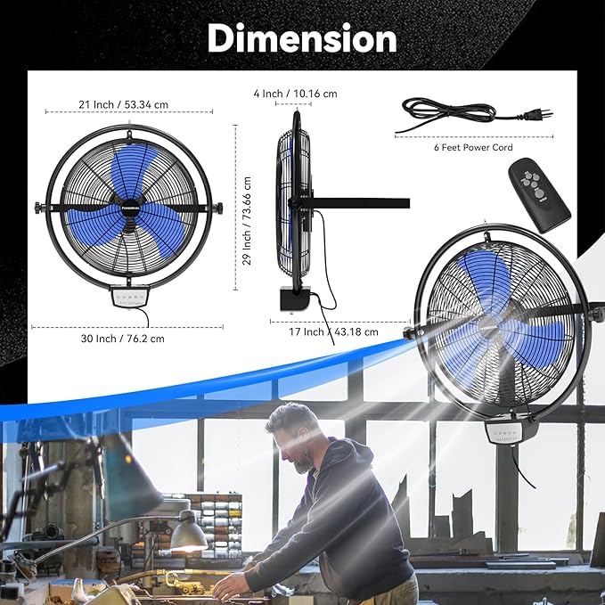 20 IN 5500 CFM Remote Control Wall Mount Fan, 3 Speed High Velocity Wall Fan with Timer, Oscillation & Tilting, Air Circulator for Garage, Commercial, Greenhouse, Warehouse & Gazebo Use, UL Listed-PurrikoPets