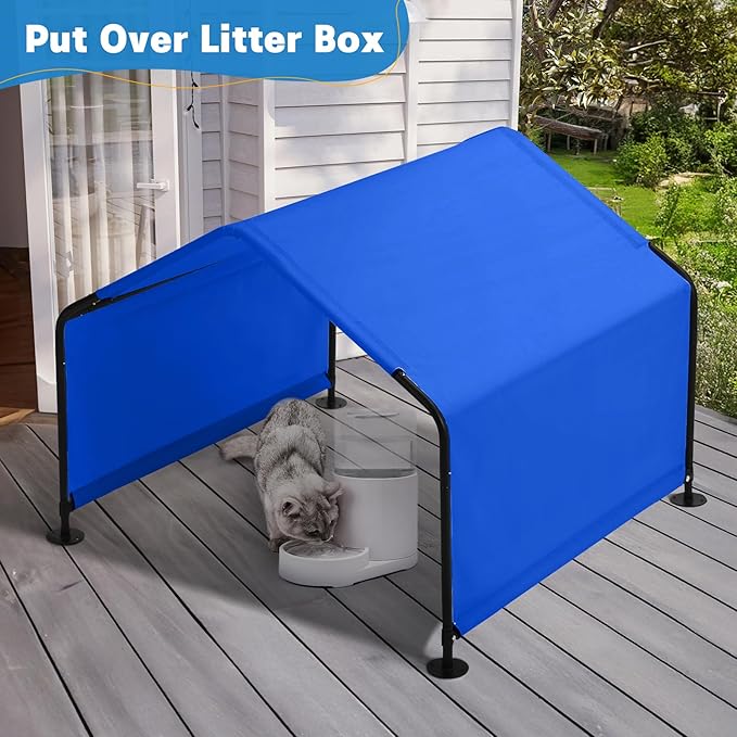 Dog Shade Shelter Outdoor 4'x4'x3' Tent for Large Medium Dogs, Outside Sun Rain Canopy Pet House for Livestock Pigs Cats with Waterproof Roof Ground Nails,Blue-PurrikoPets