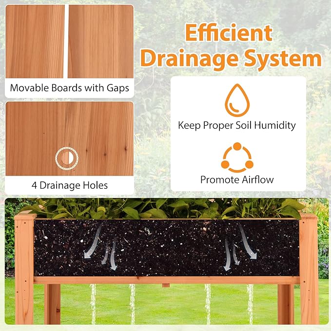 Giantex Raised Garden Bed with Trellis, Wooden Elevated Planter Box with Legs, Drainage Holes for Climbing Plants Vines Vegetables Flowers Herbs, Outdoor Horticulture Planter for Patio Yard (Brown)-PurrikoPets