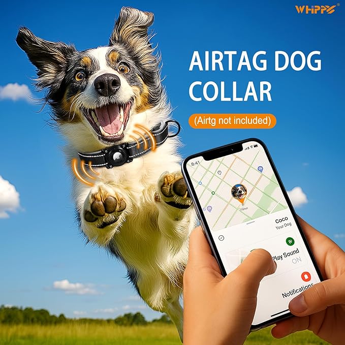 Airtag Dog Collar with Martingale Design, IP68 Waterproof Air Tag Collar Holder, Adjustable Reflective Soft Padded Nylon Dog Collar for Large Medium Small Dogs-PurrikoPets