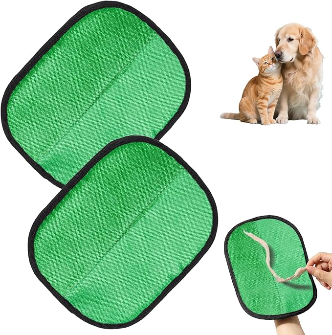 2PCS Electrostatic Pet Grooming Gloves, Reusable Hair Remover for Dog Cat Fur on Clothes Furniture Car Seat/Green-PurrikoPets