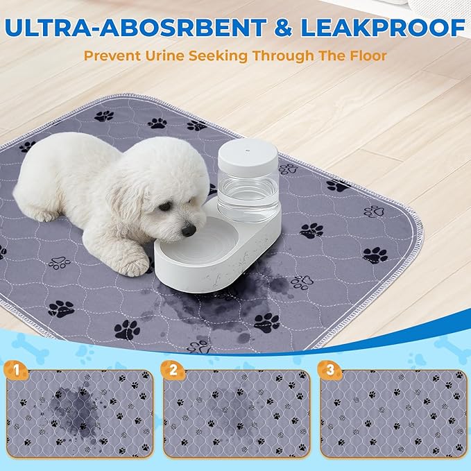 Fostanfly Reusable Puppy Pads, 2 Pack 18"x 24" Washable Pee Pads for Dogs, Absorbent and Leakproof Wee Wee Mat, Waterproof Non Slip Training Mats for Potty, Crate, Playpen, Bed, Sofa-PurrikoPets