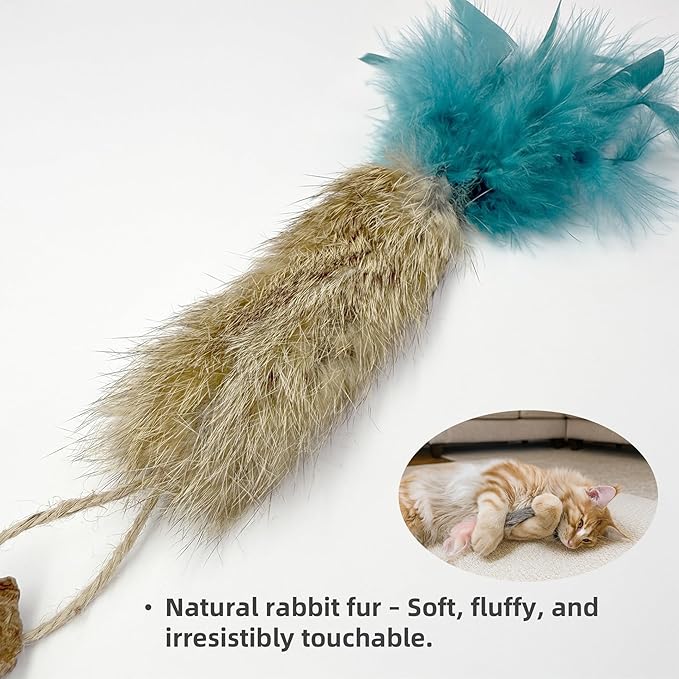 3 Pack Rabbit Fur Catnip Toys with Feathers – Interactive Carrot Cat Toys with Galls Fruit for Indoor Cats and Kittens-PurrikoPets