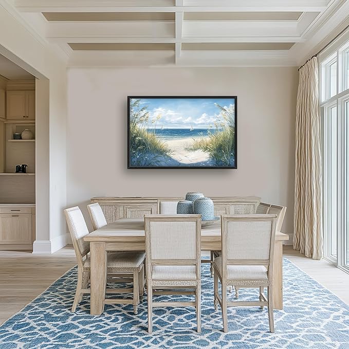 Framed Large Beach Wall Art for Living Room, Oversized Coastal Nautical Wall Decor Sailboat Canvas Seaside Pictures Modern Artwork Home Decoration for Living Room Bedroom Office 36"x24"-PurrikoPets