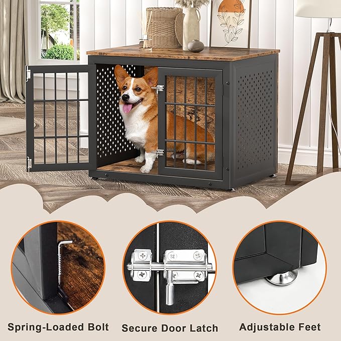 32" Heavy Duty Dog Crate Furniture for Small and Medium Dogs, Metal Kennel for High Anxiety Dogs, Chew Proof Pet Cage Indoor, Decorative Dog Kennel End Table-PurrikoPets
