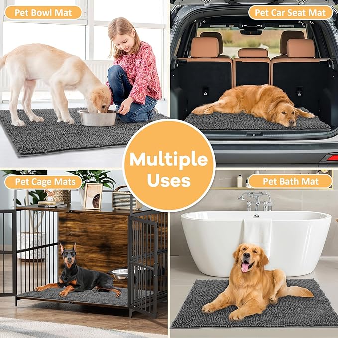 Absorbent Dog Door Mat for Muddy Paws, 60" x 24" Chenille Indoor Mats for Entryway, Trap Dirt Front Door Mat Indoor Entrance Washable Non Slip Soft-PurrikoPets