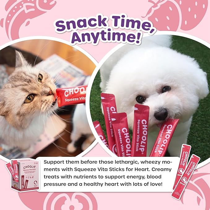Grab & Go Squeeze Vita Stick Lickable Treats for Dogs & Cats. 49 Heart Support Sticks with Essential multivitamins. Soft and Tasty Paste for All Life Stages, Supporting Heart Health-PurrikoPets