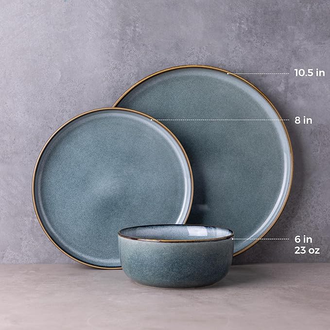 GBHOME Ceramic Dinnerware Sets for 6, 18 Pieces Stoneware Plates and Bowls Sets, Scratch Resistant Dishes, Dishwasher & Microwave Safe, Space Blue-PurrikoPets