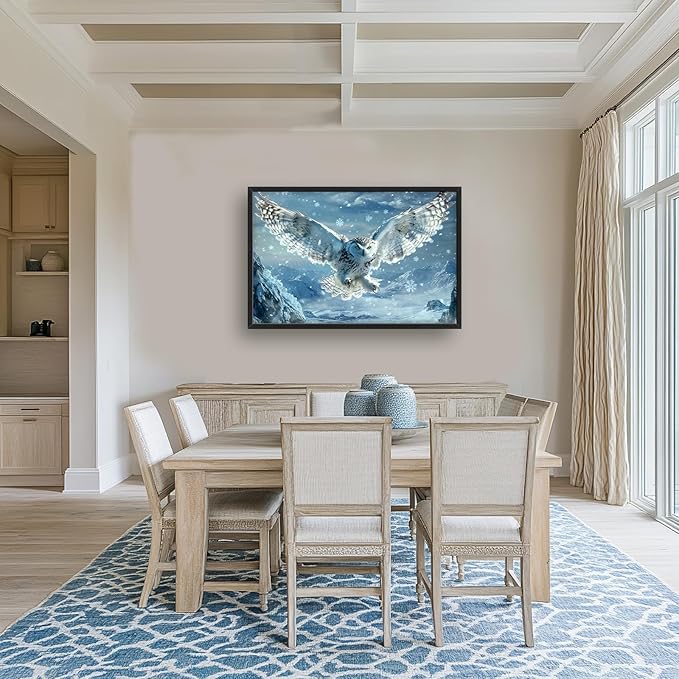 Framed Large Snowy Owl Wall Art for Living Room, Oversized Snowy Mountain Wall Decor Landscape Canvas Painting Modern Artwork Home Decoration for Living Room Bedroom Office 36"x24"-PurrikoPets