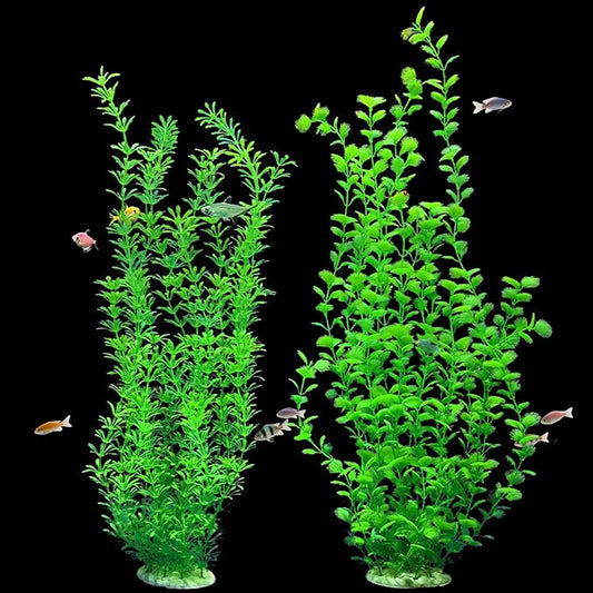 23.6 Inch Tall Aquarium Plants – Large Lifelike Artificial Fish Tank Decorations, Fish Tank Plants Plastic，2 Pcs Adjustable Length, Durable & Safe for Freshwater/Saltwater Aquariums (Green (Style A))-PurrikoPets