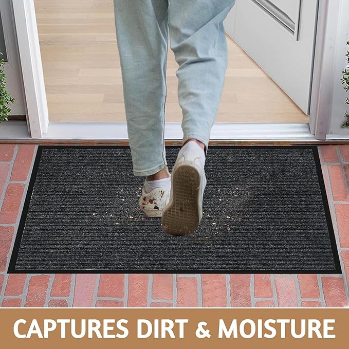 Durable Front Door Mat, Heavy Duty Indoor Outdoor Doormat, 60” x 36” Low Profile Outdoor Mats for Home Entrance, Stain and Fade Resistant Shoe Scraper Mat, Ideal for High Traffic Area-PurrikoPets
