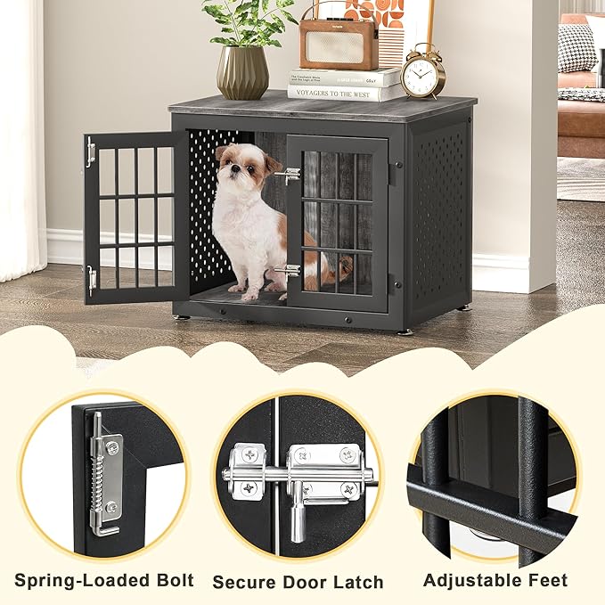 26" Heavy Duty Dog Crate Furniture for Small Dogs, Metal Kennel for High Anxiety Dogs, Chew Proof Pet Cage Indoor, Decorative Dog Kennel End Table-PurrikoPets