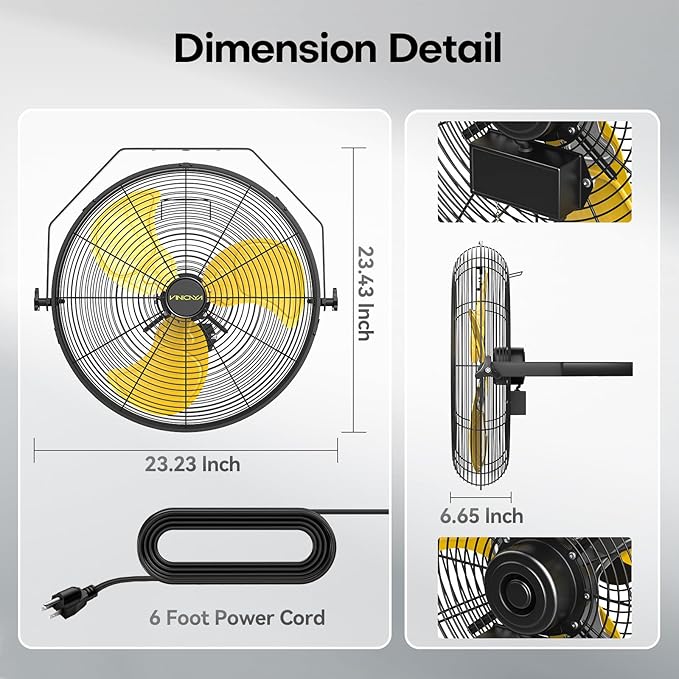 20 Inch Industrial Wall Mount Fan, 5200 CFM Industrial Metal Wall Fans with Poweful Motor, 3 Speed, Heavy Duty Construction Indoor for Warehouse, Workshops, and Garage, UL Listed-PurrikoPets