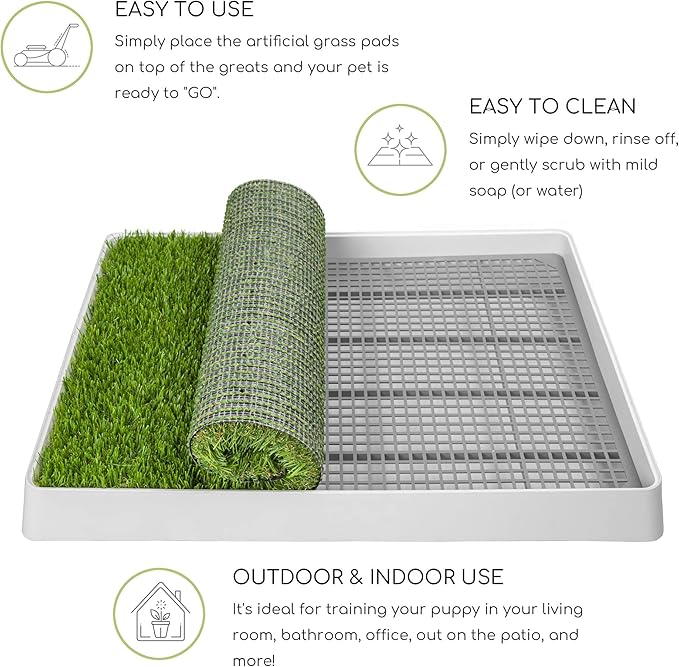 Dog Grass Pad with Tray, Dog Litter Box, Porch Potty for Puppy Pee Training, Indoor Portable Fake Grass Pee Pad System, Artificial Grass + Pee Pad Holder-PurrikoPets