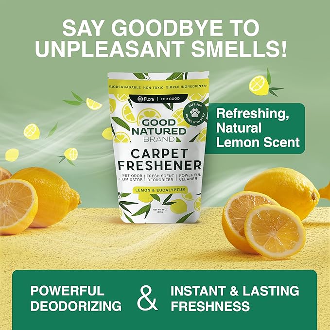 Good Natured Brand | Laundry Bundle | Carpet Freshener Lemon & Eucalyptus 31oz | Pet-Friendly Carpet Deodorizer | Laundry Powder Unscented 47oz | Hypoallergenic Laundry Powder 94 Loads-PurrikoPets