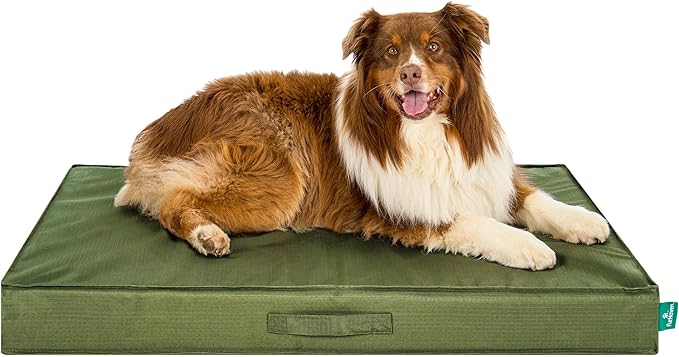 FurHaven Cooling Dog Bed – XL Foam Mattress for Joint Pain Relief, Waterproof Liner, Removable Washable Cover, Durable for Outdoor Use, Deluxe Grid Indoor/Outdoor Bed – Green, Jumbo-PurrikoPets