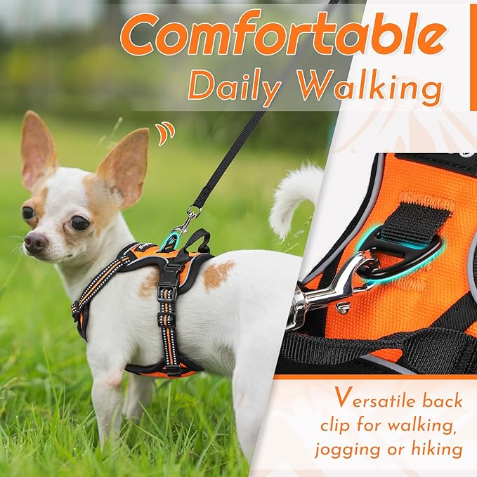 Eagloo Small Dog Harness No Pull, Service Vest with Reflective Strips and Control Handle, Adjustable and Comfortable for Easy Walking, No Choke Pet Harness with 2 Metal Rings, Orange, XS-PurrikoPets