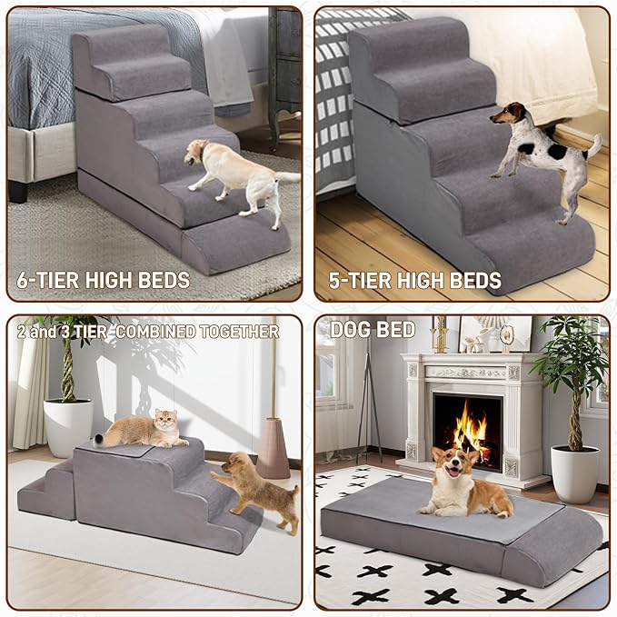 24-30inches High Dog Stairs & Steps for High Beds Tall, LitaiL 29inch 6 Steps Pet Stairs/Steps for High Beds Large Dogs, Non-Slip Dog Ramps for Small Dogs, for Older Cats-PurrikoPets