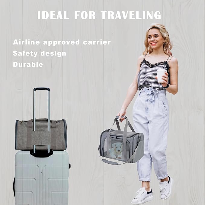 Airline Approved Soft Sided Pet Carrier for Small and Medium Dogs, Cats, and Puppies (Up to 15 lbs), Collapsible Portable Travel Bag for Dogs Cats (Grey)-PurrikoPets