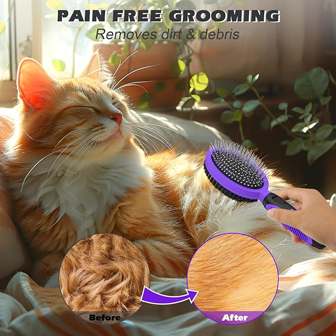 2PCS Pet Grooming Tools - Double-Sided Brush for Shedding and Bathing, Suitable for Short/Long Haired Dogs Cats and Horses, Deshedding Dog Brush, Mane & Tail Combs for Horses - Pet Supplies (Purple)-PurrikoPets