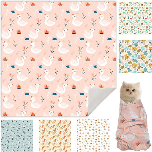 33.5" Cat Wrap for Grooming, Maximum, Self-Adherent Soft Cat Blanket for Nail Clipping, Anti-Scratch-Escape Calming Wrap, Cats Burrito Swaddle for 6-18 lbs (Swan, XX Large)-PurrikoPets