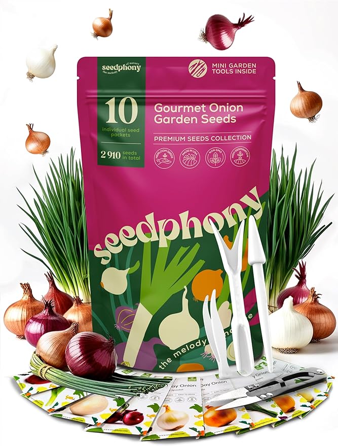 10 Gourmet Onion Seeds for Planting Variety Pack - 2,900+ Non-GMO Heirloom Vegetable Seeds for Growing Indoor & Outdoor: Red Burgundy, Leek, Walla Walla, Grano White & Yellow Sweet Spanish-PurrikoPets