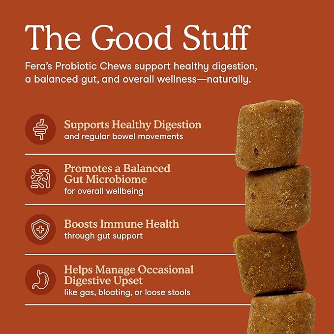 Fera Pets Probiotics for Dogs with Prebiotics and Postbiotics - Full Spectrum Gut Health Support - Promotes a Balanced Gut Microbiome - Boosts Immune Health - 90 Soft Chews-PurrikoPets