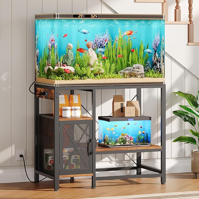 40-50 Gallon Fish Tank Stand, Aquarium Stand with Power Outlet and Storage Cabinet, Heavy Duty Tank Stand Suitable for Turtle Tank, Reptile Terrarium, for Home Office, Rustic Brown FTHR50E01-PurrikoPets