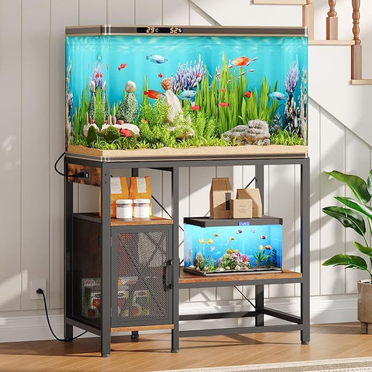 40-50 Gallon Fish Tank Stand, Aquarium Stand with Power Outlet and Storage Cabinet, Heavy Duty Tank Stand Suitable for Turtle Tank, Reptile Terrarium, for Home Office, Rustic Brown FTHR50E01-PurrikoPets