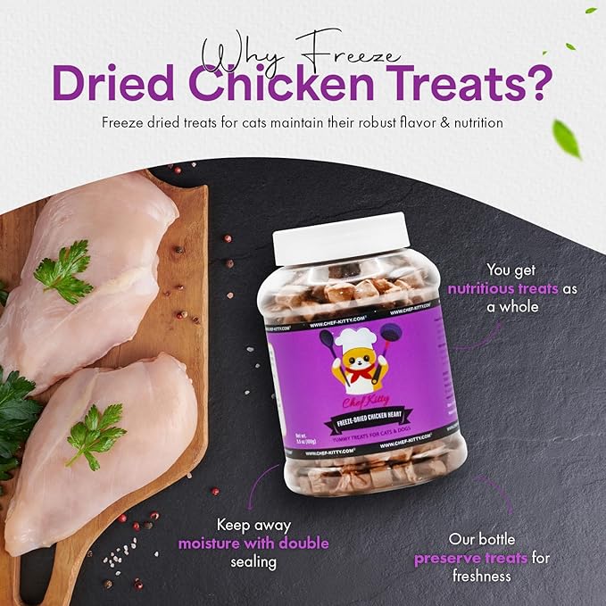 Freeze-Dried Chicken Heart Treats for Cats & Dogs – 100% Human Grade, Single Ingredient, High-Protein, Healthy Snack – No Additives or Preservatives – 2.6oz - Inspected & Tested in USA-PurrikoPets
