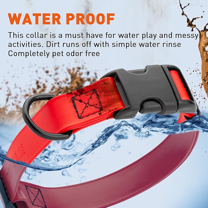 Dogline Biothane Waterproof Dog Collar with Quick Release Buckle Strong Coated Nylon Webbing with Odor- Proof for Easy Care Easy to Clean Fits Small Medium Large Dogs, Red 5/8" W 9-14" L-PurrikoPets