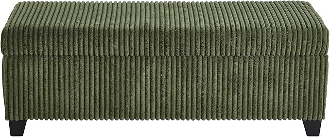 48" Green Ottoman with Storage, Corduroy Storage Ottoman Bench for Bedroom, End of Bed Bench with Safety Hinge for Living Room, Entryway-PurrikoPets