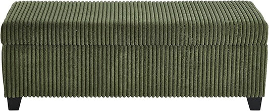 48" Green Ottoman with Storage, Corduroy Storage Ottoman Bench for Bedroom, End of Bed Bench with Safety Hinge for Living Room, Entryway-PurrikoPets