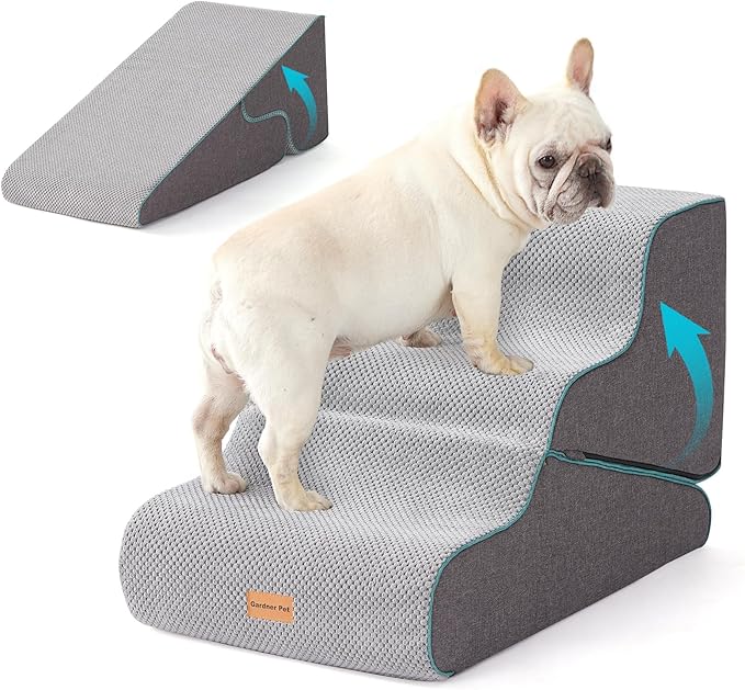 Gardner Pet Dog Stairs for Small Dogs 16.5" H, 2 in 1 Transformable 3-Step Pet Stairs and ramp, Dog Steps for Couch (13-20 in) with Durable Non-Slip Waterproof Cover and CertiPUR-US Certified Foam-PurrikoPets