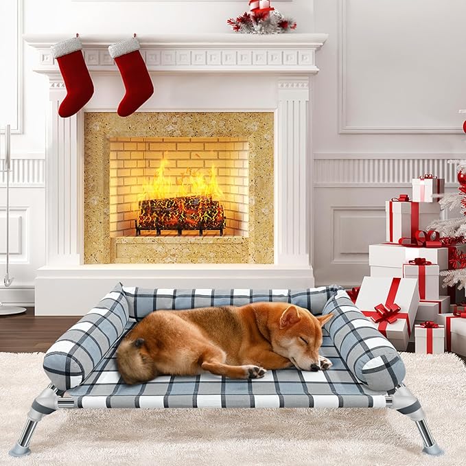 Elevated Raised Dog Bed Cot - Cooling Raised Dog Beds with Bolster Portable Washable Pet Cot Bed with Metal Frame Dogs Hammock Bed for Indoor & Outdoor-PurrikoPets