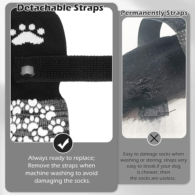 EXPAWLORER Anti Slip Dog Socks to Prevent Licking Paws, Shoes for Hot Pavement, Dog Booties for Small Medium Large Senior Dogs, Traction Control Boots & Paw Protectors for Hardwood Floors Black&Grey-PurrikoPets
