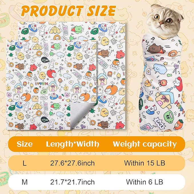 21.7 in Cat Wrap for Cutting Nails, Self-Adhesive Cat Grooming Wrap Anti-Escape Cat Restraint for Nail Clipping Cat Swaddle Wrap Cat Wrapping Cloth for Pet Cleaning and Beauty (Within 6.6 lbs)-PurrikoPets