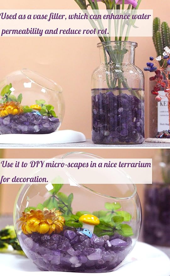 1lb Amethyst Aquarium Gravel Rocks Natural Tumbled Healing Crystal Chips Bulk Gemstones Tumbled Crushed Stones for Fountain Vase Filler Planters Decorative Fish Tank Potted Reiki Energy Balancing-PurrikoPets