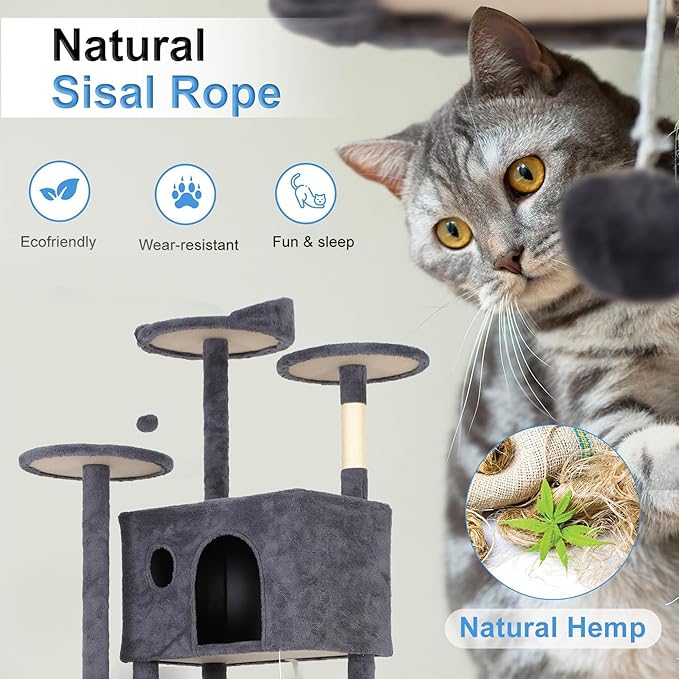 FDW Cat Tree Tower 81in Multi-Level Durable Cat Scratching Post & Cozy Fun Jumping Platform Space Saving Condo Pet Play House for Indoor Cats,Dark Gray-PurrikoPets