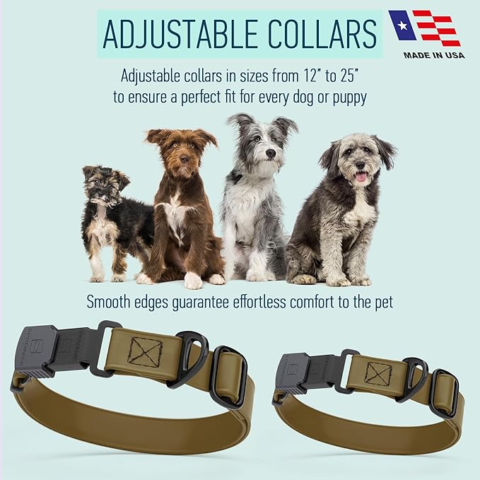 Dogline Biothane Waterproof Dog Collar with Herm Sprenger Stainless Steel Quick Release Buckle – Heavy Duty Tactical Durable Collar for Dogs – Comfortable and Safe Pet Collar, W 1" L 15-25", Brown-PurrikoPets