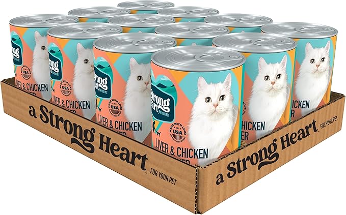 A Strong Heart Canned Wet Cat Food, Liver & Chicken Dinner - 13.2 oz Cans (Pack of 12), Made in The USA with Real Chicken & Liver-PurrikoPets