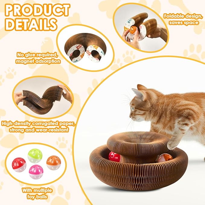 2 Pack Magic Organ Cat Toy Foldable Magic Organ Cat Scratching Board Reversible Infinity Style Magic Organ Cat Toy with 4 PCS Ball Cat Toys Interactive Indoor Cat Toys-PurrikoPets